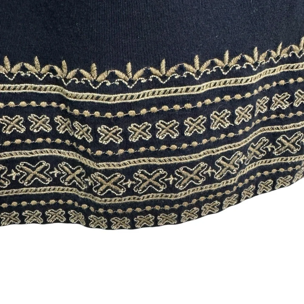 J. Jill Embroidered Cotton Blend Boho Knit Peasant Sheath Dress Black Size S